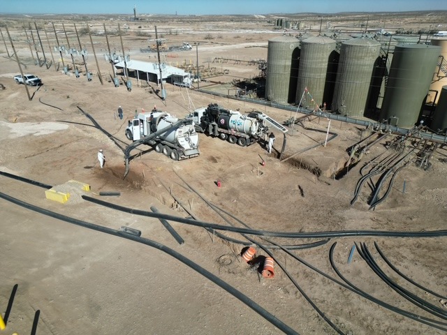 Aerial View of Hydro Excavation Work Near a Tank Battery Site